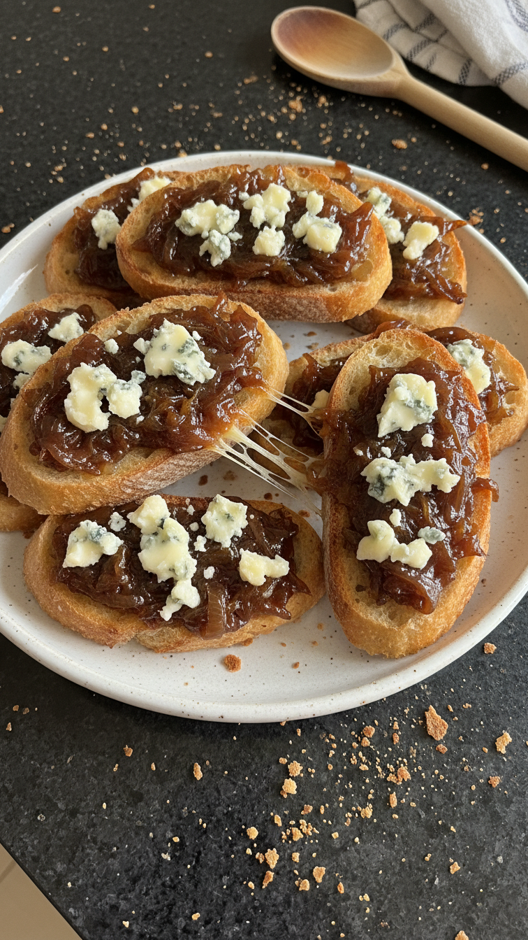 Karamellisierte Zwiebel Gorgonzola Crostini