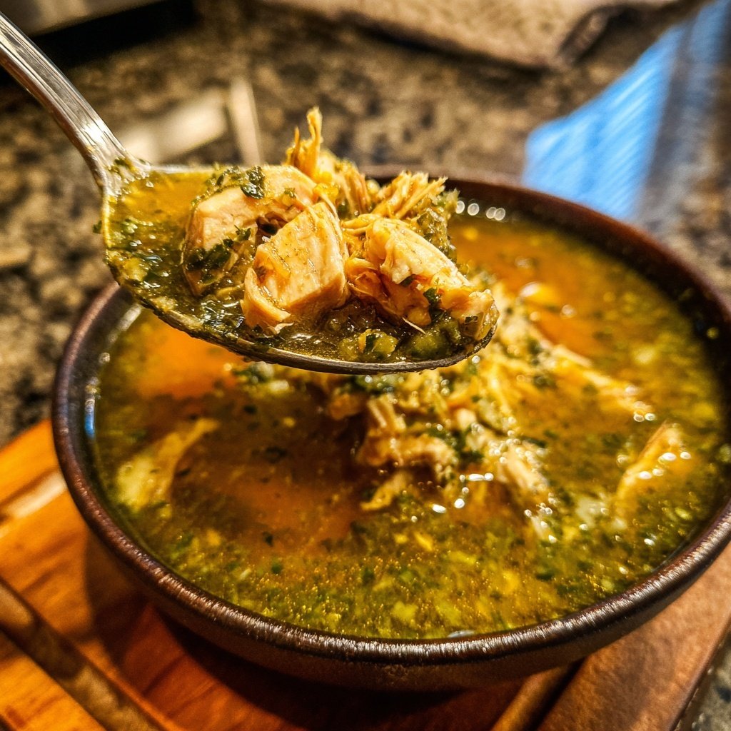 Slow Cooker Hähnchen Pozole Verde Suppe