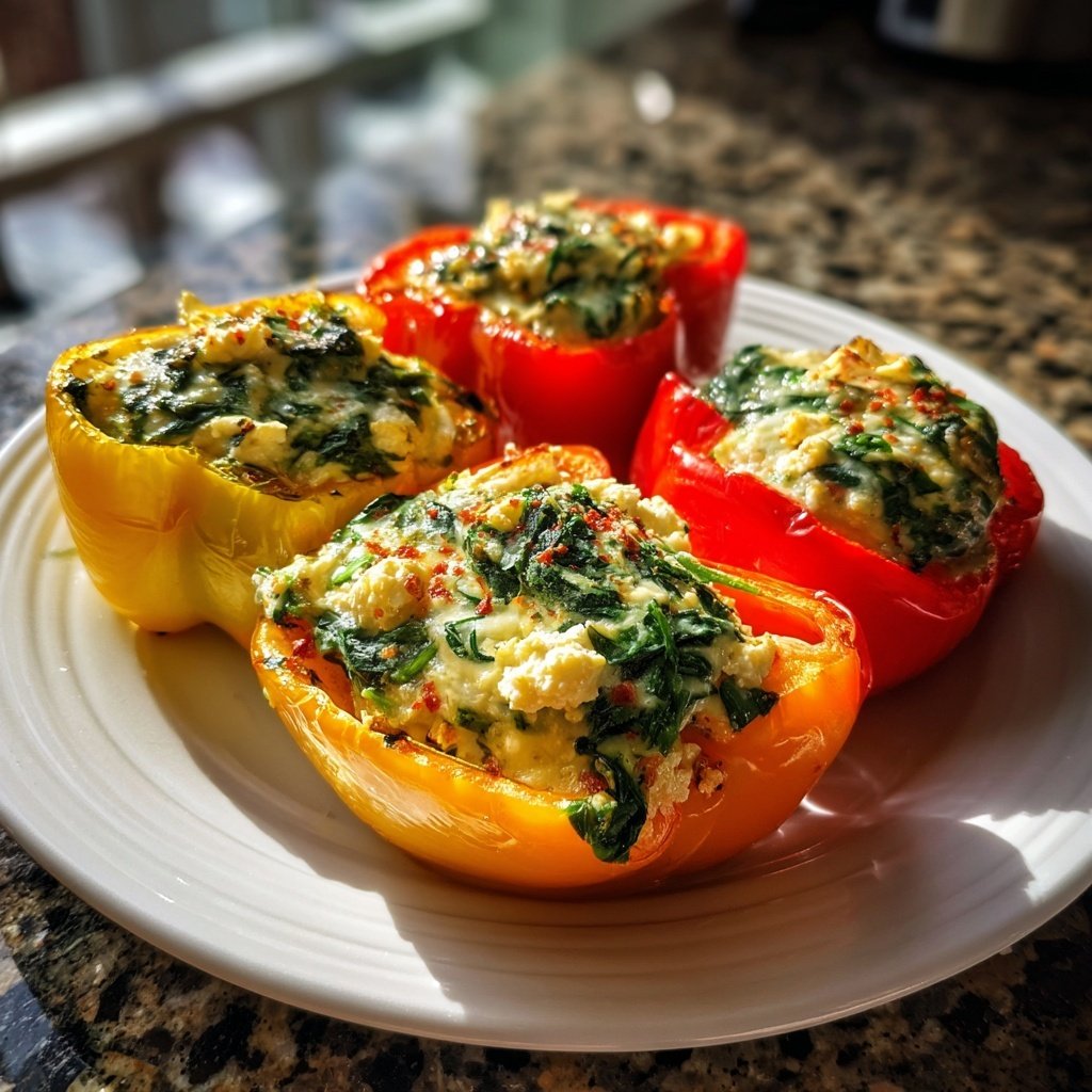 Spinat und Feta gefüllte Paprika