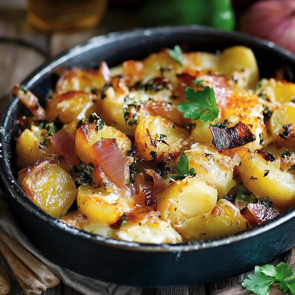 Kartoffel-Rosenkohl-Auflauf mit Speck