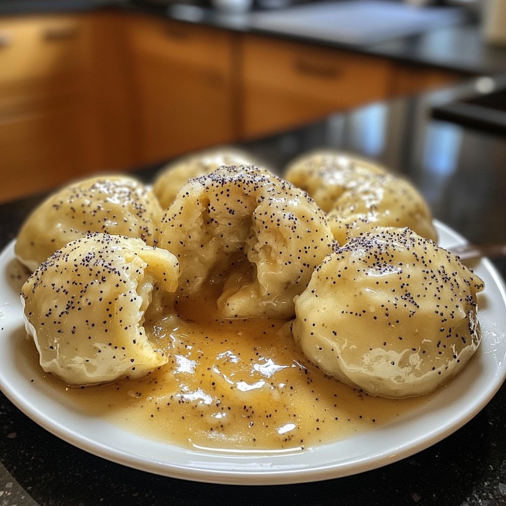 Germknödel mit Vanillesauce und Mohnzucker