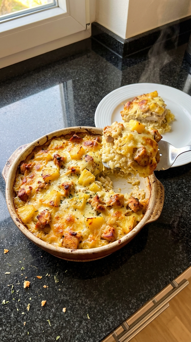Ananas Hähnchen Reis Auflauf