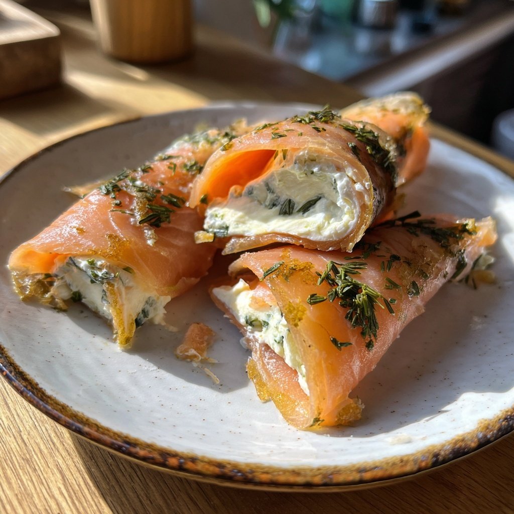 Räucherlachs Röllchen mit Frischkäse