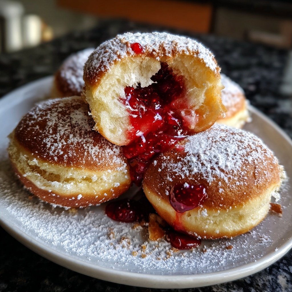 Klassische Deutsche Berliner mit Himbeermarmelade