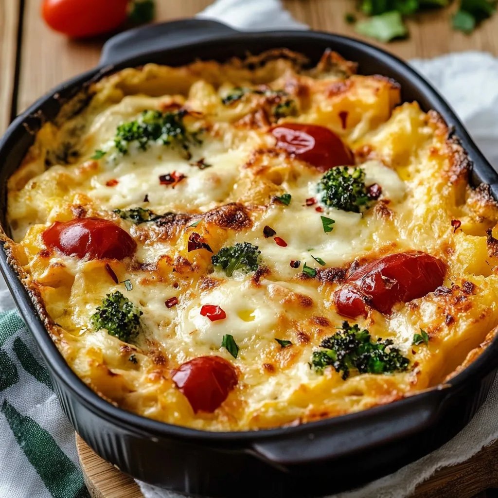 Schneller Kartoffel-Gemüseauflauf mit Brokkoli und Paprika