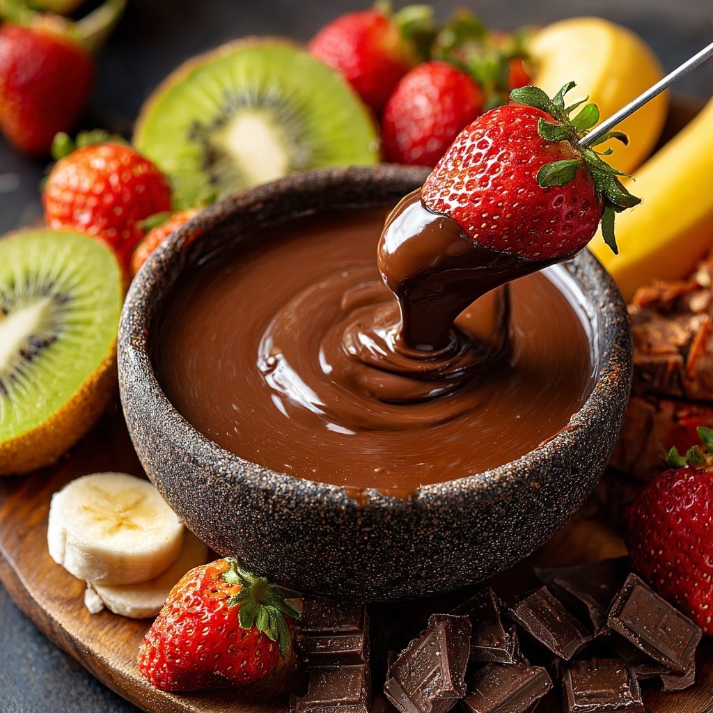 Schokoladenfondue mit frischen Früchten