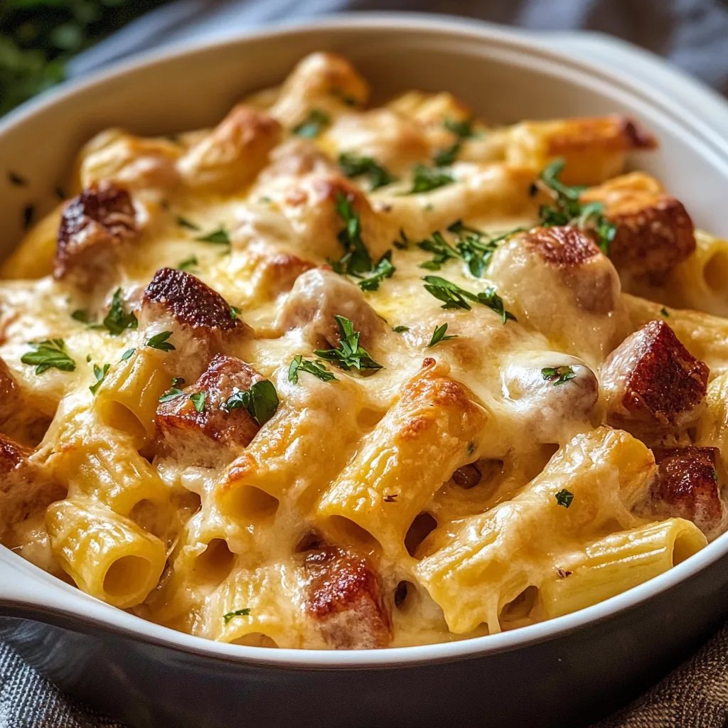 Wurst-Nudel-Pfanne mit Käse